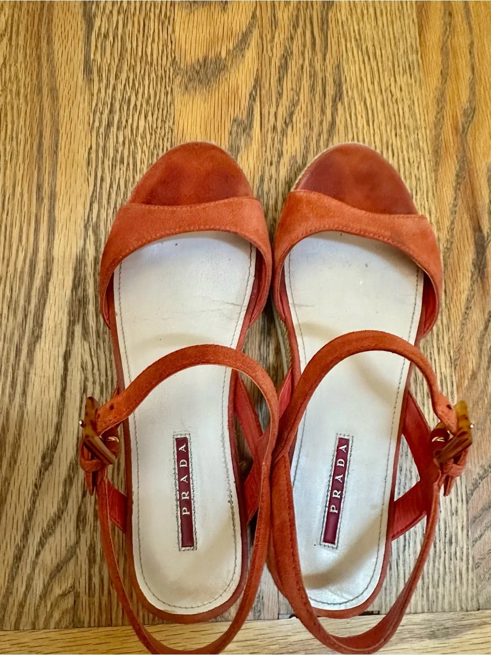 Prada suede espadrille sandals in orange with a platform sole